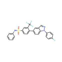 O=S(=O)(Nc1ccccc1)c1ccc(-c2ccc3c(cnn3-c3ccc(F)cc3)c2)c(C(F)(F)F)c1 ZINC000049034922