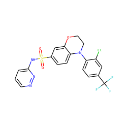 O=S(=O)(Nc1cccnn1)c1ccc2c(c1)OCCN2c1ccc(C(F)(F)F)cc1Cl ZINC000205738176