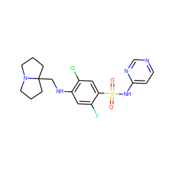 O=S(=O)(Nc1ccncn1)c1cc(Cl)c(NCC23CCCN2CCC3)cc1F ZINC001772627341
