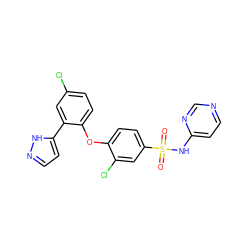 O=S(=O)(Nc1ccncn1)c1ccc(Oc2ccc(Cl)cc2-c2ccn[nH]2)c(Cl)c1 ZINC000095584401