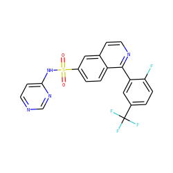O=S(=O)(Nc1ccncn1)c1ccc2c(-c3cc(C(F)(F)F)ccc3F)nccc2c1 ZINC000225042806
