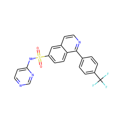 O=S(=O)(Nc1ccncn1)c1ccc2c(-c3ccc(C(F)(F)F)cc3)nccc2c1 ZINC000206093400