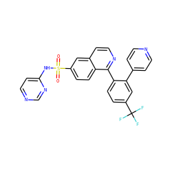 O=S(=O)(Nc1ccncn1)c1ccc2c(-c3ccc(C(F)(F)F)cc3-c3ccncc3)nccc2c1 ZINC000225042013