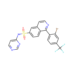 O=S(=O)(Nc1ccncn1)c1ccc2c(-c3ccc(C(F)(F)F)cc3Br)nccc2c1 ZINC000215495069