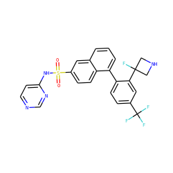 O=S(=O)(Nc1ccncn1)c1ccc2c(-c3ccc(C(F)(F)F)cc3C3(F)CNC3)cccc2c1 ZINC000225039003
