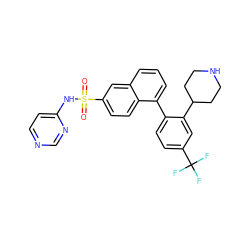 O=S(=O)(Nc1ccncn1)c1ccc2c(-c3ccc(C(F)(F)F)cc3C3CCNCC3)cccc2c1 ZINC000225048866