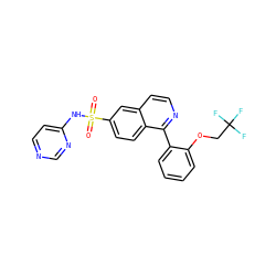 O=S(=O)(Nc1ccncn1)c1ccc2c(-c3ccccc3OCC(F)(F)F)nccc2c1 ZINC000206096911