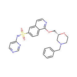 O=S(=O)(Nc1ccncn1)c1ccc2c(OC[C@H]3CN(Cc4ccccc4)CCO3)nccc2c1 ZINC000225037634