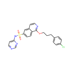 O=S(=O)(Nc1ccncn1)c1ccc2c(OCCCc3ccc(Cl)cc3)nccc2c1 ZINC000206089960