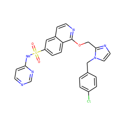 O=S(=O)(Nc1ccncn1)c1ccc2c(OCc3nccn3Cc3ccc(Cl)cc3)nccc2c1 ZINC000206089994