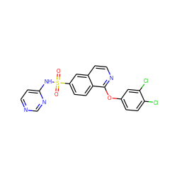 O=S(=O)(Nc1ccncn1)c1ccc2c(Oc3ccc(Cl)c(Cl)c3)nccc2c1 ZINC000206110702
