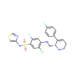 O=S(=O)(Nc1cscn1)c1cc(Cl)c(NC[C@H]2NCCC=C2c2ccc(F)cc2)cc1F ZINC001772577820
