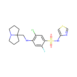 O=S(=O)(Nc1cscn1)c1cc(Cl)c(NCC23CCCN2CCC3)cc1F ZINC001772598716