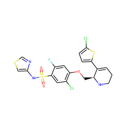 O=S(=O)(Nc1cscn1)c1cc(Cl)c(OC[C@@H]2NCCC=C2c2ccc(Cl)s2)cc1F ZINC001772654096