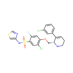 O=S(=O)(Nc1cscn1)c1cc(Cl)c(OC[C@H]2NCCC=C2c2cccc(Cl)c2)cc1F ZINC001772579372
