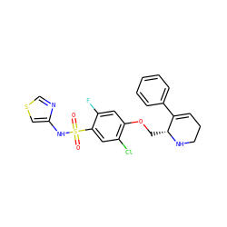 O=S(=O)(Nc1cscn1)c1cc(Cl)c(OC[C@H]2NCCC=C2c2ccccc2)cc1F ZINC001772648910