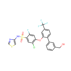 O=S(=O)(Nc1cscn1)c1cc(Cl)c(Oc2cc(C(F)(F)F)ccc2-c2cccc(CO)c2)cc1F ZINC000095585236