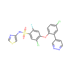 O=S(=O)(Nc1cscn1)c1cc(Cl)c(Oc2ccc(Cl)cc2-c2ccnnc2)cc1F ZINC000095584482