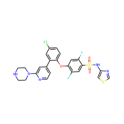 O=S(=O)(Nc1cscn1)c1cc(F)c(Oc2ccc(Cl)cc2-c2ccnc(N3CCNCC3)c2)cc1F ZINC000095584510