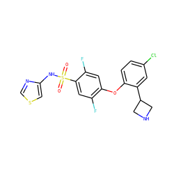 O=S(=O)(Nc1cscn1)c1cc(F)c(Oc2ccc(Cl)cc2C2CNC2)cc1F ZINC000095585498