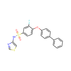 O=S(=O)(Nc1cscn1)c1ccc(Oc2ccc(-c3ccccc3)cc2)c(F)c1 ZINC000095581418