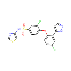 O=S(=O)(Nc1cscn1)c1ccc(Oc2ccc(Cl)cc2-c2ccn[nH]2)c(Cl)c1 ZINC000095583368