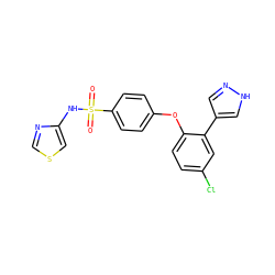O=S(=O)(Nc1cscn1)c1ccc(Oc2ccc(Cl)cc2-c2cn[nH]c2)cc1 ZINC000095585776