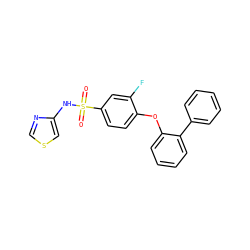 O=S(=O)(Nc1cscn1)c1ccc(Oc2ccccc2-c2ccccc2)c(F)c1 ZINC000095583489