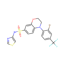 O=S(=O)(Nc1cscn1)c1ccc2c(c1)OCCN2c1ccc(C(F)(F)F)cc1Br ZINC000205729862