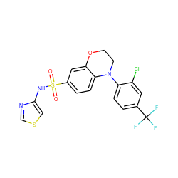 O=S(=O)(Nc1cscn1)c1ccc2c(c1)OCCN2c1ccc(C(F)(F)F)cc1Cl ZINC000205723377