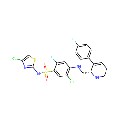 O=S(=O)(Nc1nc(Cl)cs1)c1cc(Cl)c(NC[C@H]2NCCC=C2c2ccc(F)cc2)cc1F ZINC001772607729