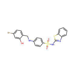 O=S(=O)(Nc1nc2ccccc2s1)c1ccc(NCc2ccc(Br)cc2O)cc1 ZINC000103268214