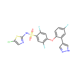 O=S(=O)(Nc1ncc(Cl)s1)c1cc(F)c(Oc2ccc(F)cc2-c2cn[nH]c2)cc1F ZINC000095581326