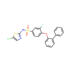 O=S(=O)(Nc1ncc(Cl)s1)c1ccc(Oc2ccccc2-c2ccccc2)c(F)c1 ZINC000095584029