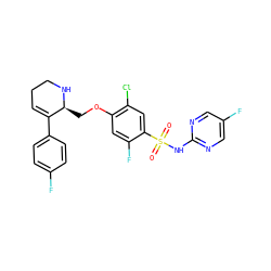 O=S(=O)(Nc1ncc(F)cn1)c1cc(Cl)c(OC[C@@H]2NCCC=C2c2ccc(F)cc2)cc1F ZINC001772639656