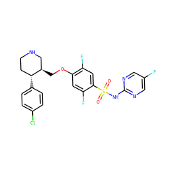 O=S(=O)(Nc1ncc(F)cn1)c1cc(F)c(OC[C@@H]2CNCC[C@H]2c2ccc(Cl)cc2)cc1F ZINC000220602945