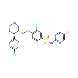 O=S(=O)(Nc1ncc(F)cn1)c1cc(F)c(OC[C@H]2CNCC[C@@H]2c2ccc(Cl)cc2)cc1F ZINC000205507410