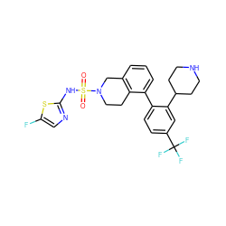 O=S(=O)(Nc1ncc(F)s1)N1CCc2c(cccc2-c2ccc(C(F)(F)F)cc2C2CCNCC2)C1 ZINC000146943487
