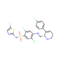 O=S(=O)(Nc1ncc(F)s1)c1cc(Cl)c(NC[C@H]2NCCC=C2c2ccc(F)cc2)cc1F ZINC001772574025