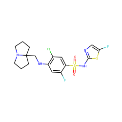 O=S(=O)(Nc1ncc(F)s1)c1cc(Cl)c(NCC23CCCN2CCC3)cc1F ZINC001772612847