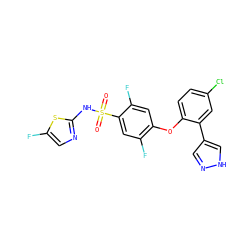 O=S(=O)(Nc1ncc(F)s1)c1cc(F)c(Oc2ccc(Cl)cc2-c2cn[nH]c2)cc1F ZINC000095581792