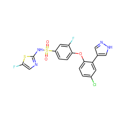 O=S(=O)(Nc1ncc(F)s1)c1ccc(Oc2ccc(Cl)cc2-c2cn[nH]c2)c(F)c1 ZINC000095583908