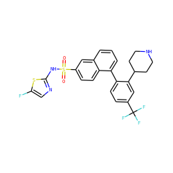 O=S(=O)(Nc1ncc(F)s1)c1ccc2c(-c3ccc(C(F)(F)F)cc3C3CCNCC3)cccc2c1 ZINC000225057338