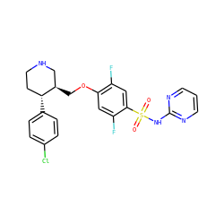 O=S(=O)(Nc1ncccn1)c1cc(F)c(OC[C@@H]2CNCC[C@H]2c2ccc(Cl)cc2)cc1F ZINC000220595301