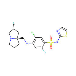 O=S(=O)(Nc1nccs1)c1cc(Cl)c(NC[C@@]23CCCN2C[C@H](F)C3)cc1F ZINC001772578158