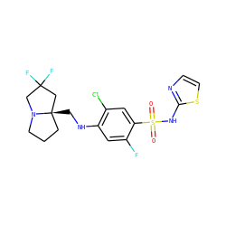 O=S(=O)(Nc1nccs1)c1cc(Cl)c(NC[C@@]23CCCN2CC(F)(F)C3)cc1F ZINC001772617157