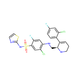 O=S(=O)(Nc1nccs1)c1cc(Cl)c(NC[C@@H]2NCCC=C2c2ccc(F)cc2Cl)cc1F ZINC001772609378