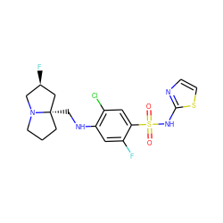 O=S(=O)(Nc1nccs1)c1cc(Cl)c(NC[C@]23CCCN2C[C@@H](F)C3)cc1F ZINC001772583289