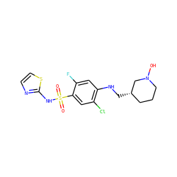 O=S(=O)(Nc1nccs1)c1cc(Cl)c(NC[C@H]2CCCN(O)C2)cc1F ZINC001772614132