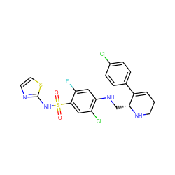 O=S(=O)(Nc1nccs1)c1cc(Cl)c(NC[C@H]2NCCC=C2c2ccc(Cl)cc2)cc1F ZINC001772625001